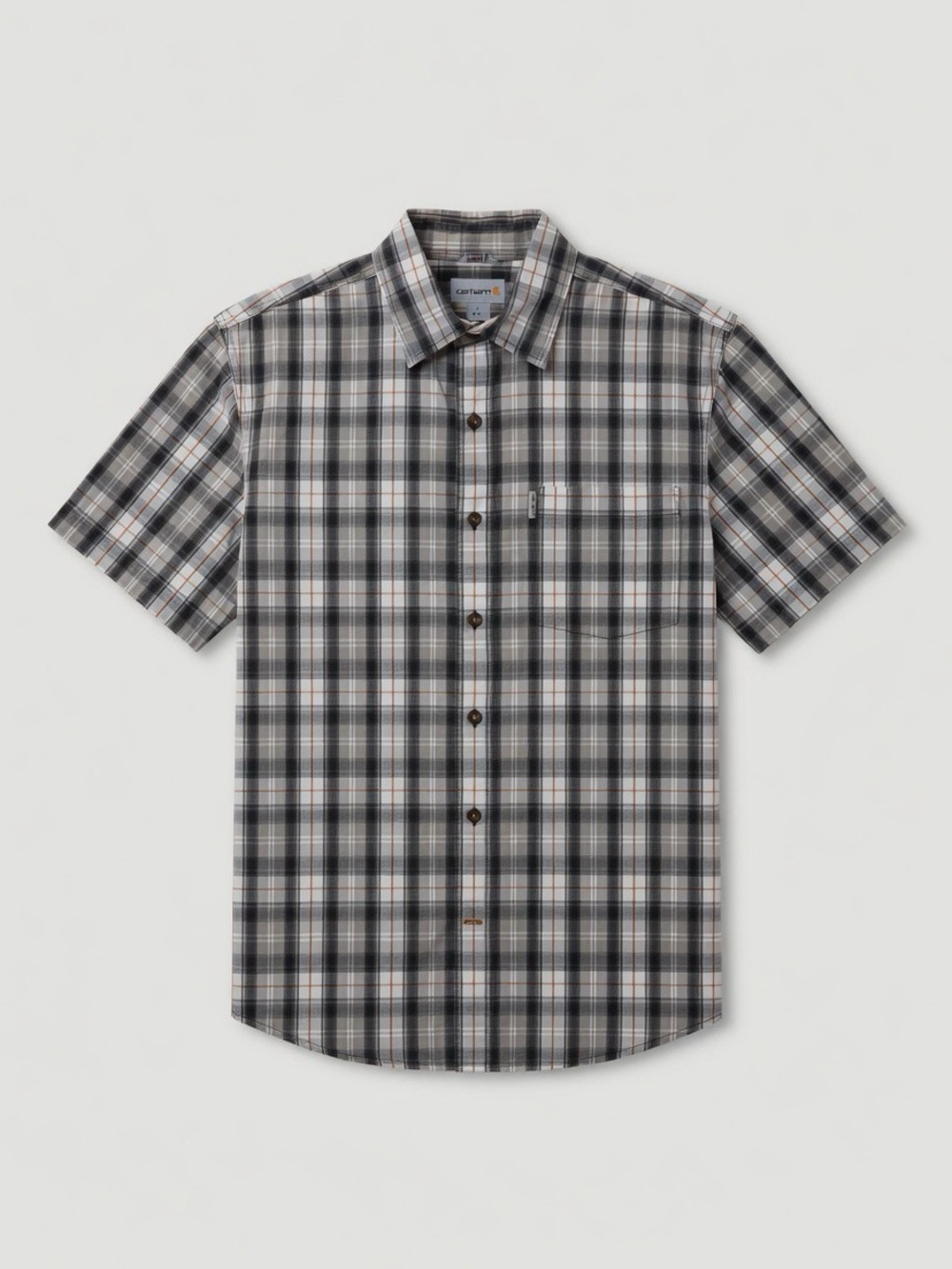 Carhartt Short Sleeve Plaid Button-Down Shirt in Black Gray White